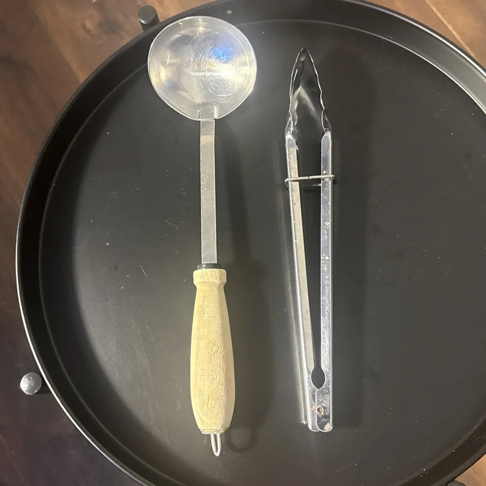 Stainless Steel Ladle Wooden Handle & Tongs Utensil Bundle Lot‎ Kitchen Cookware